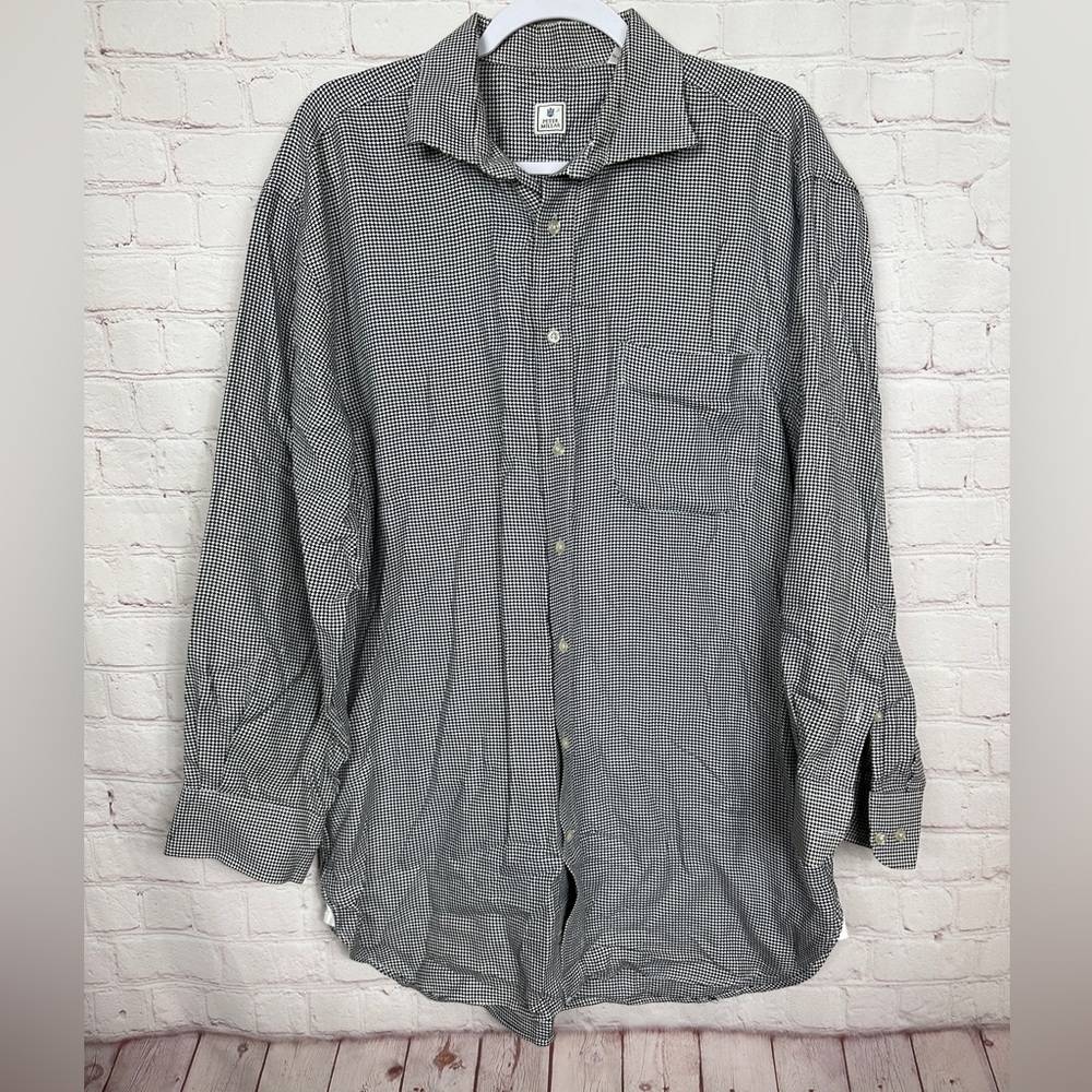 Peter Millar Shirt Mens L black white 100% Cotton Long Sleeve Button Up Shirt